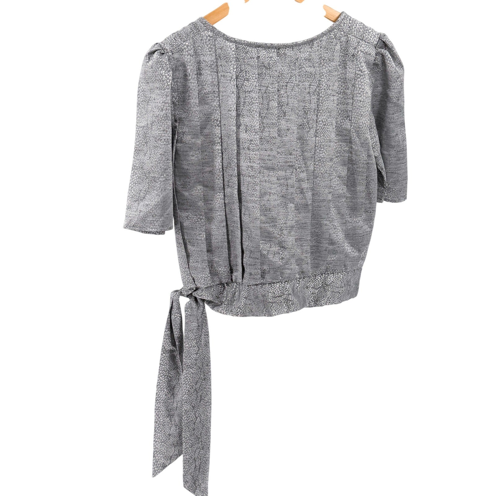 Vintage 80s Silver Pleated Side Tie Puff Sleeve Blouse