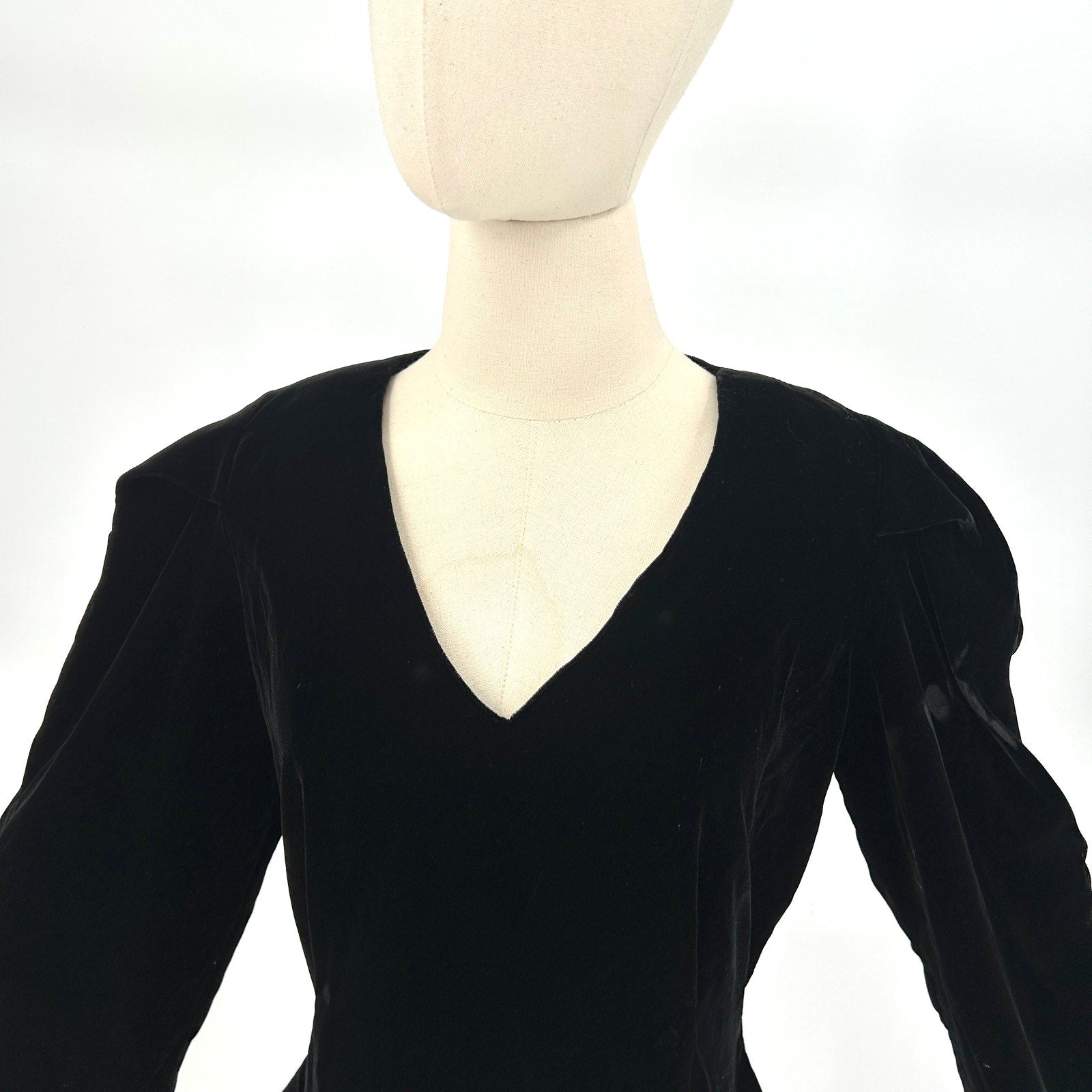 Vintage 80s Black Velvet Puff Sleeve Romantic Goth Evening Blouse