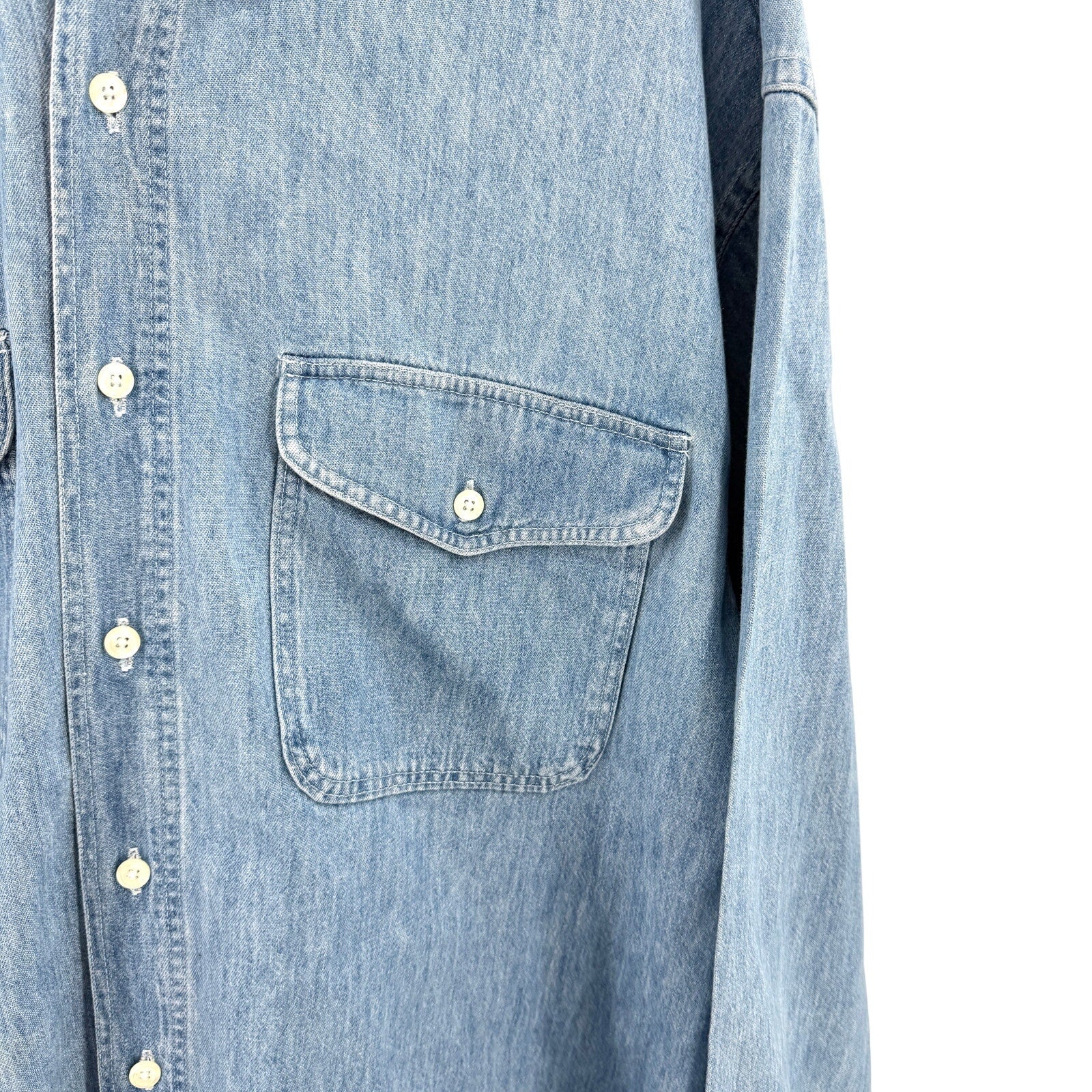 MINT Vintage 90s GAP Blue 100% Cotton Double Pocket Button Down Denim Shirt