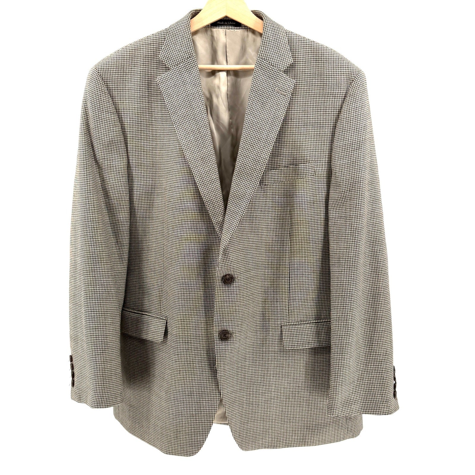 Lauren Ralph Lauren Black Tan Houndstooth Silk Wool Menswear Blazer