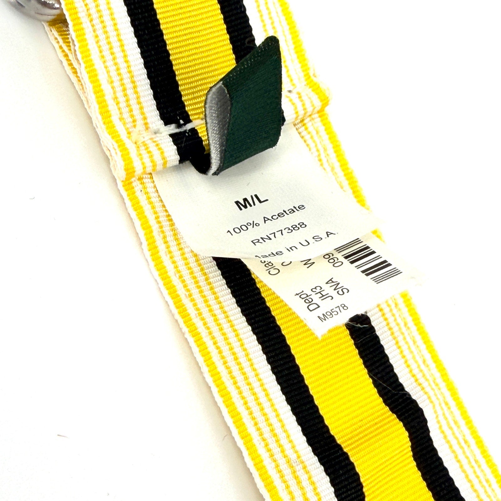 Vintage 90s J.Crew Yellow Black Striped Preppy Grosgrain D-Ring Ribbon Belt