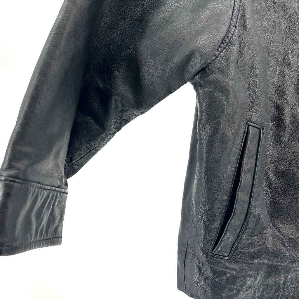 Vintage Y2K GAP Black Genuine Leather Minimalist Kids Moto Jacket