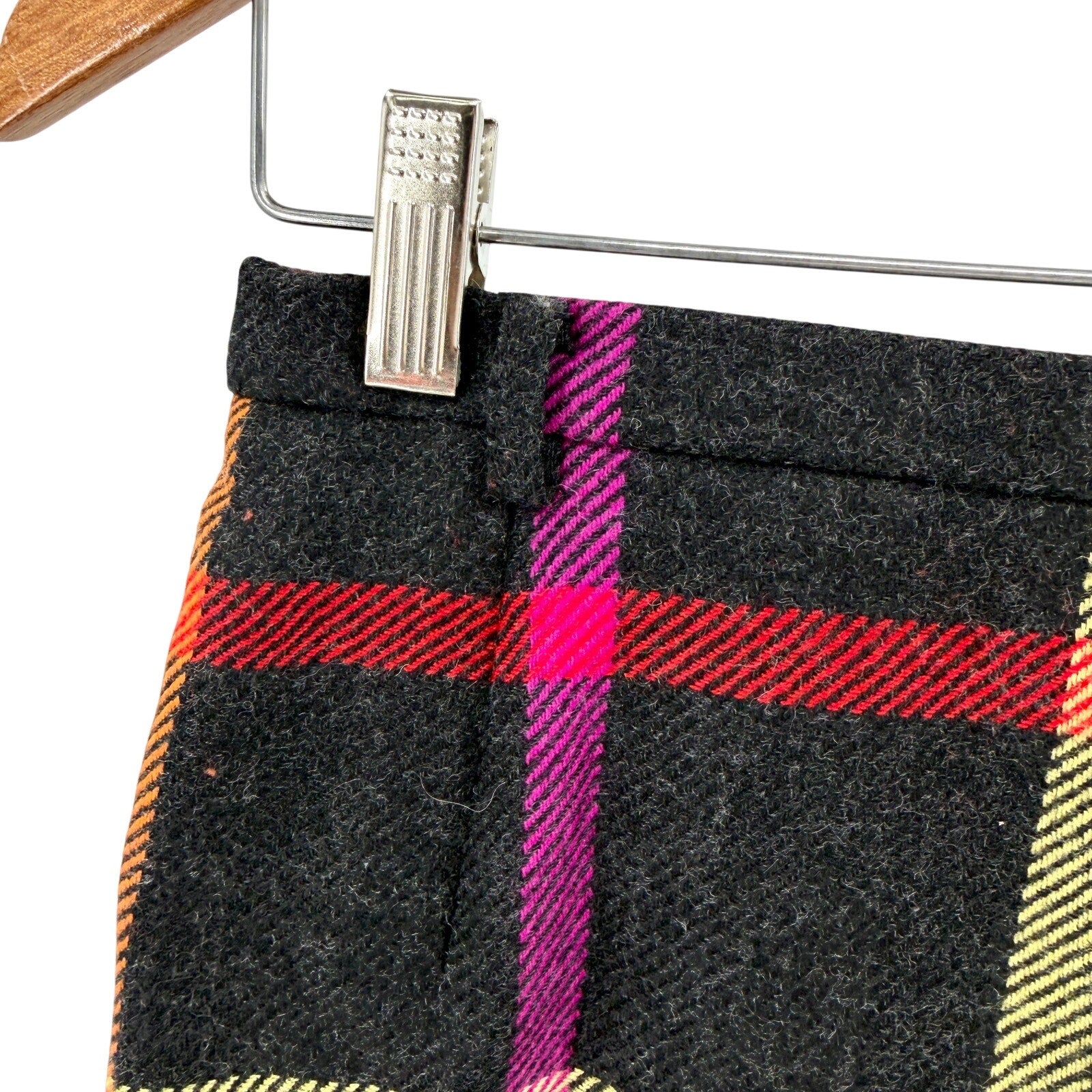 Vintage 90s Mondi Charcoal Wool Neon Plaid Pencil Mini Skirt