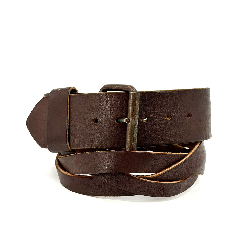 Vintage 90s Wide Brown Genuine Leather Woven Braided Belt