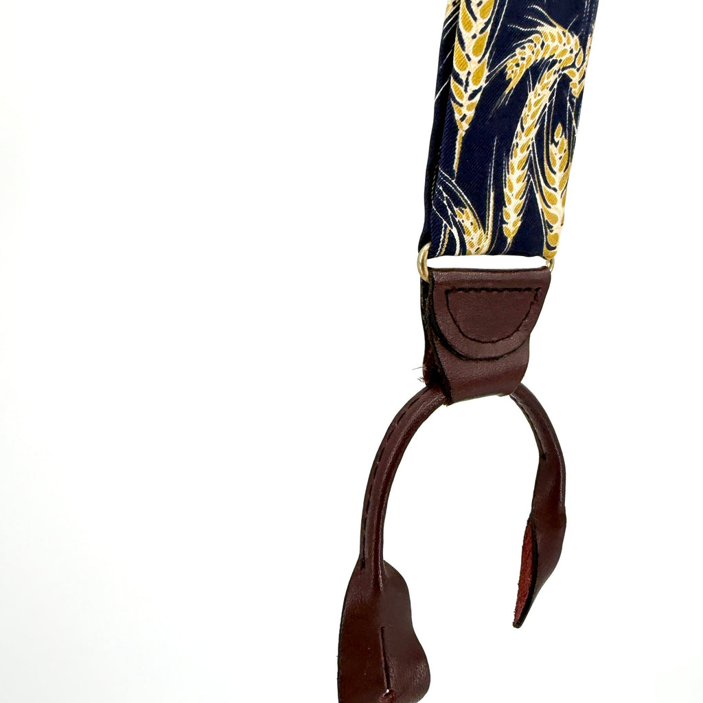 Vintage 90s Perry Ellis Portfolio Navy 100% Silk Wheat Suspenders