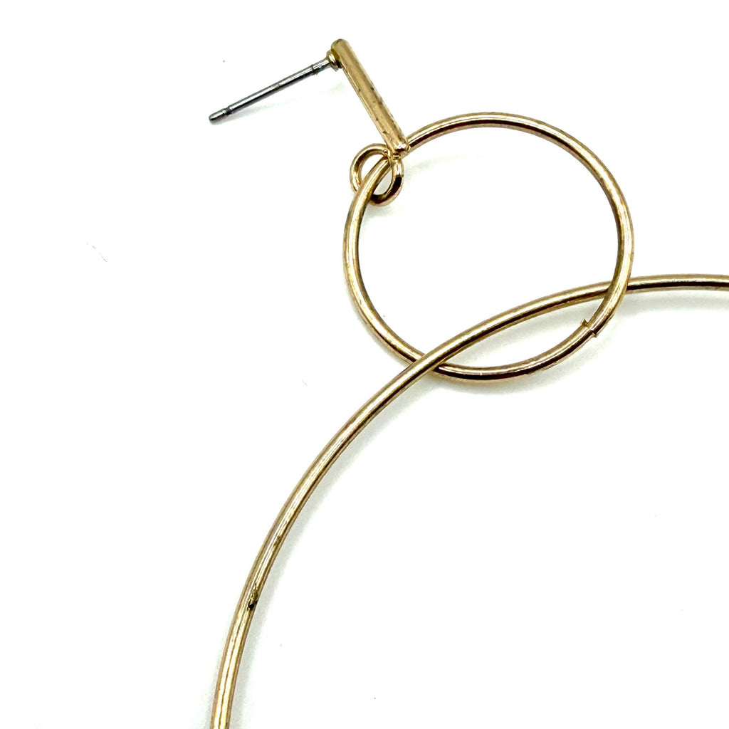 Vintage 70s Gold Tone Geometric Double Interlocking Hoop Dangle Earrings