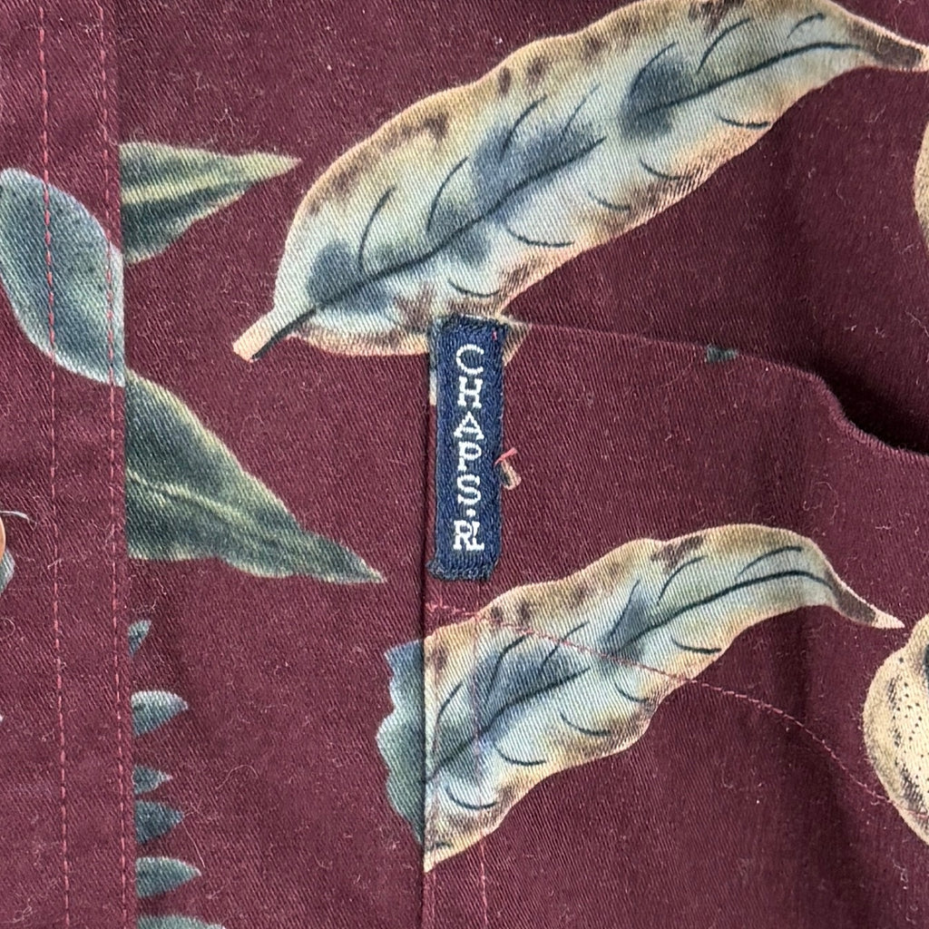 Vintage 90s Chaps Ralph Lauren Maroon 100% Cotton Leaf Print Button Up