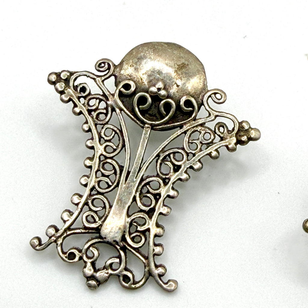 Vintage 80s Barcelona Spain Sterling Silver Stamped Filigree Post Earrings
