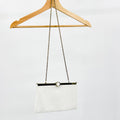 Vintage 80s White Leather Gold Frame Clutch Shoulder Bag Chain Strap
