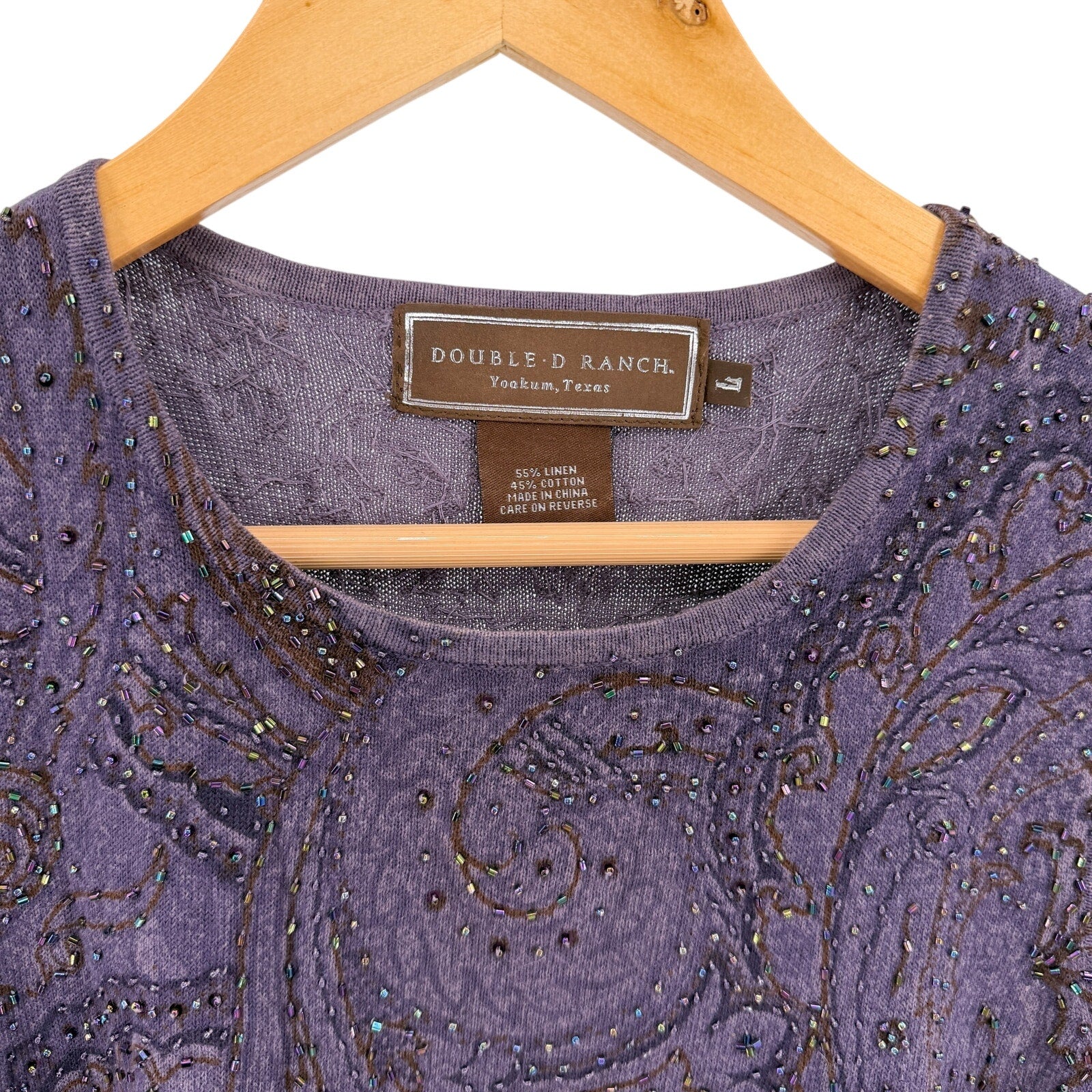 Vintage Y2K Double D Ranch Purple Beaded Paisley Sleeveless Sweater Knit Top