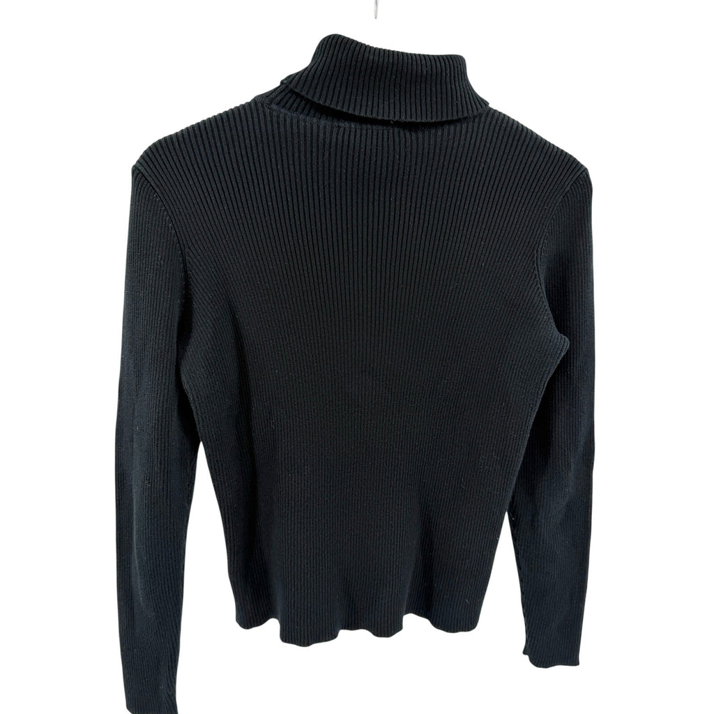 Vintage 90s Ralph Lauren Black 100% Cotton Ribbed Minimalist Turtleneck