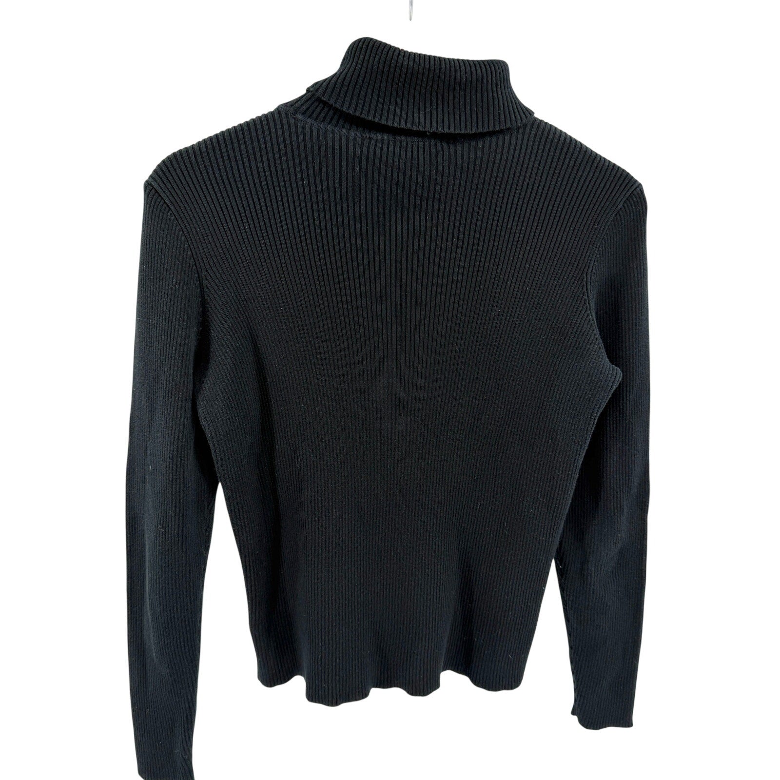 Vintage 90s Ralph Lauren Black 100% Cotton Ribbed Minimalist Turtleneck