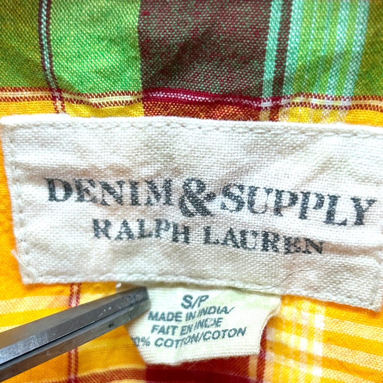 Denim & Supply Ralph Lauren Yellow Plaid 100% Cotton Western Shirt