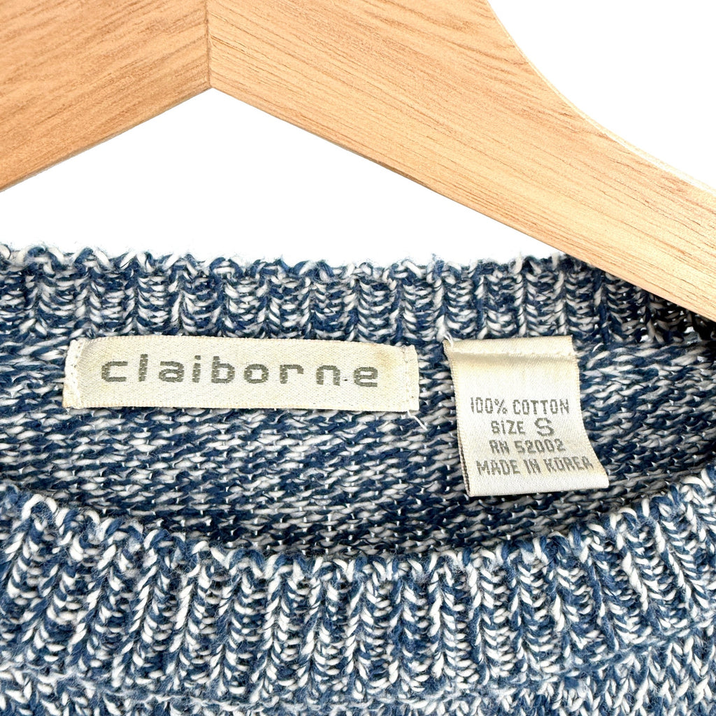 Vintage 90s Claiborne Blue 100% Cotton Geometric Fair Isle Crewneck Sweater