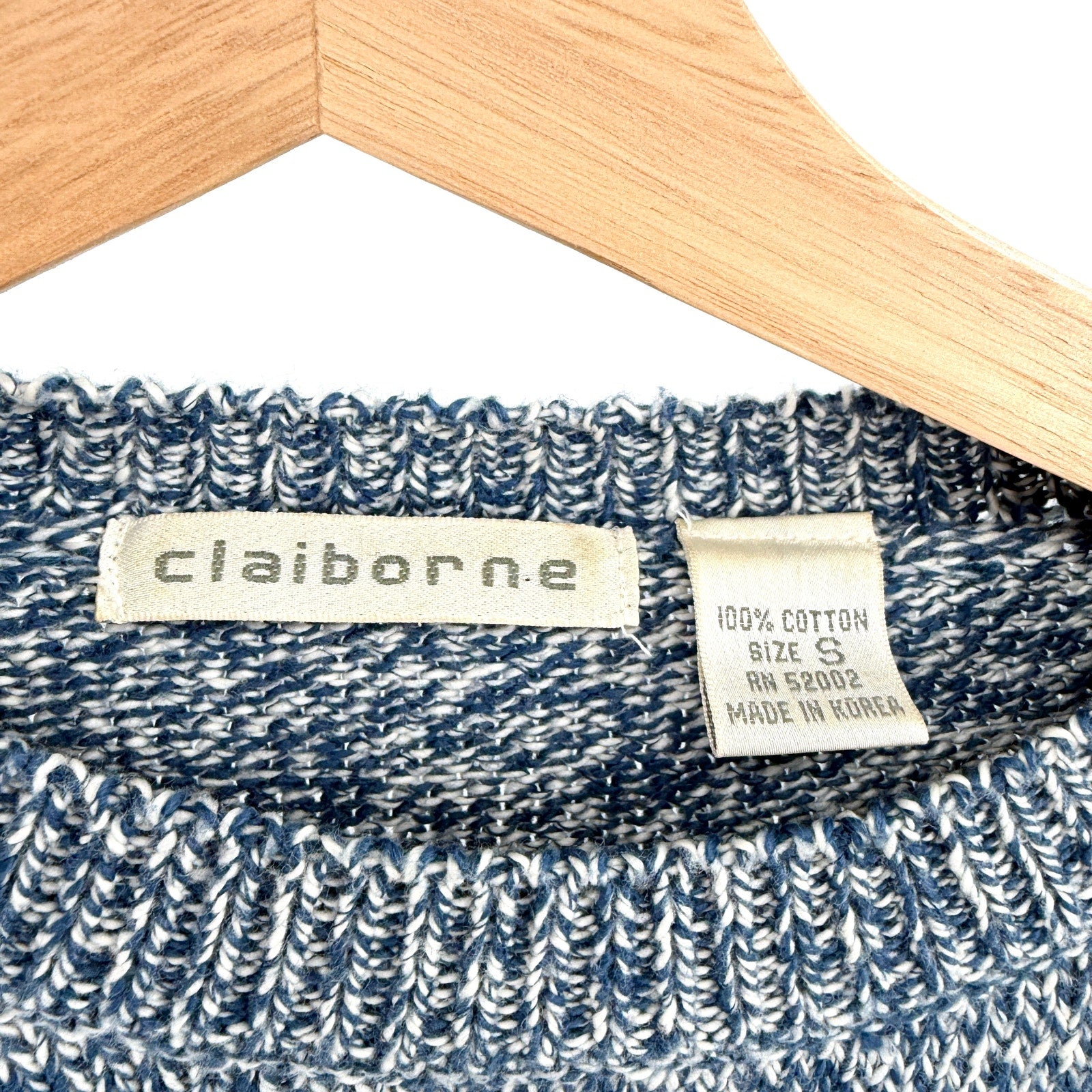 Vintage 90s Claiborne Blue 100% Cotton Geometric Fair Isle Crewneck Sweater