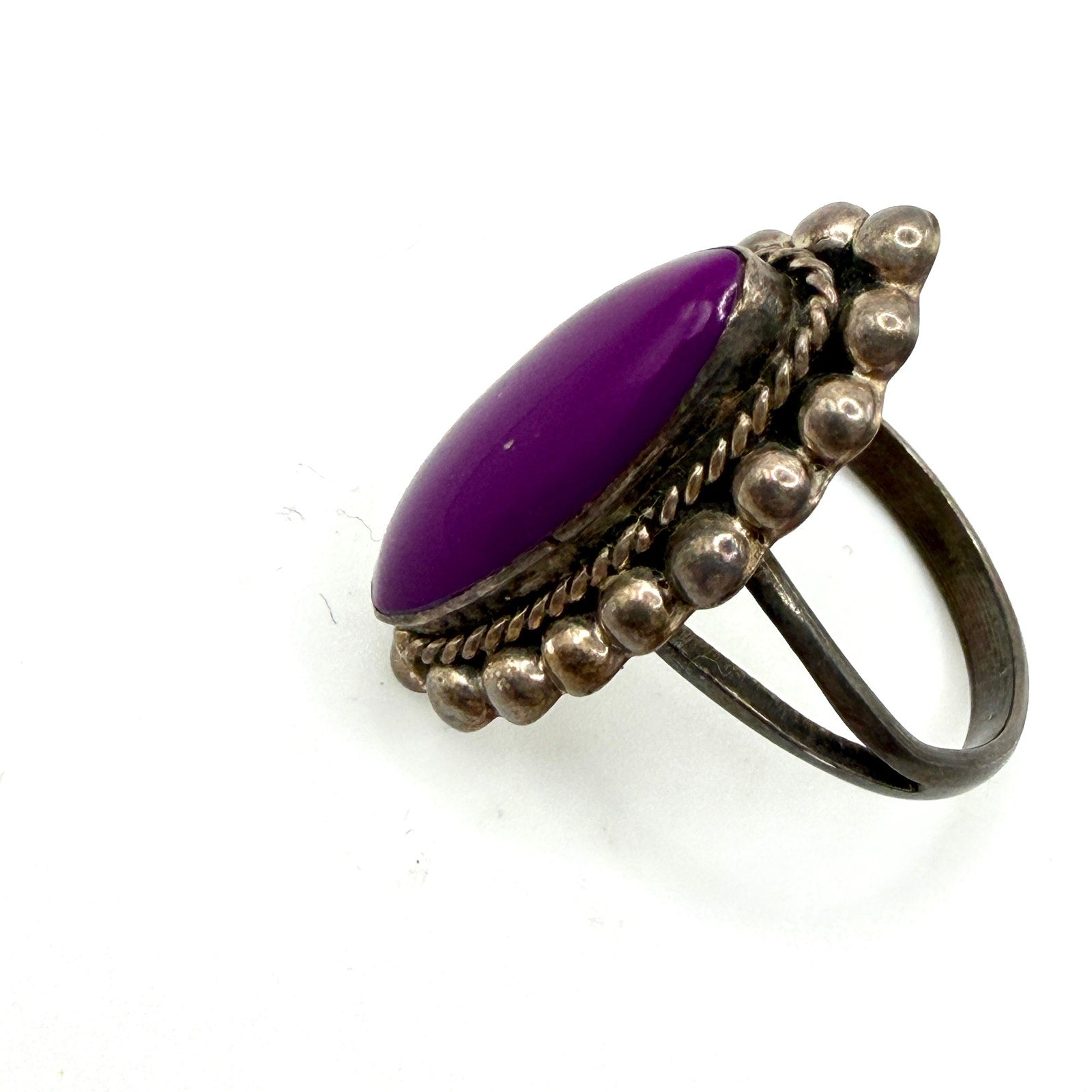 Vintage 70s Sugilite Sterling Silver Artist Signed Southwestern Statement Ring