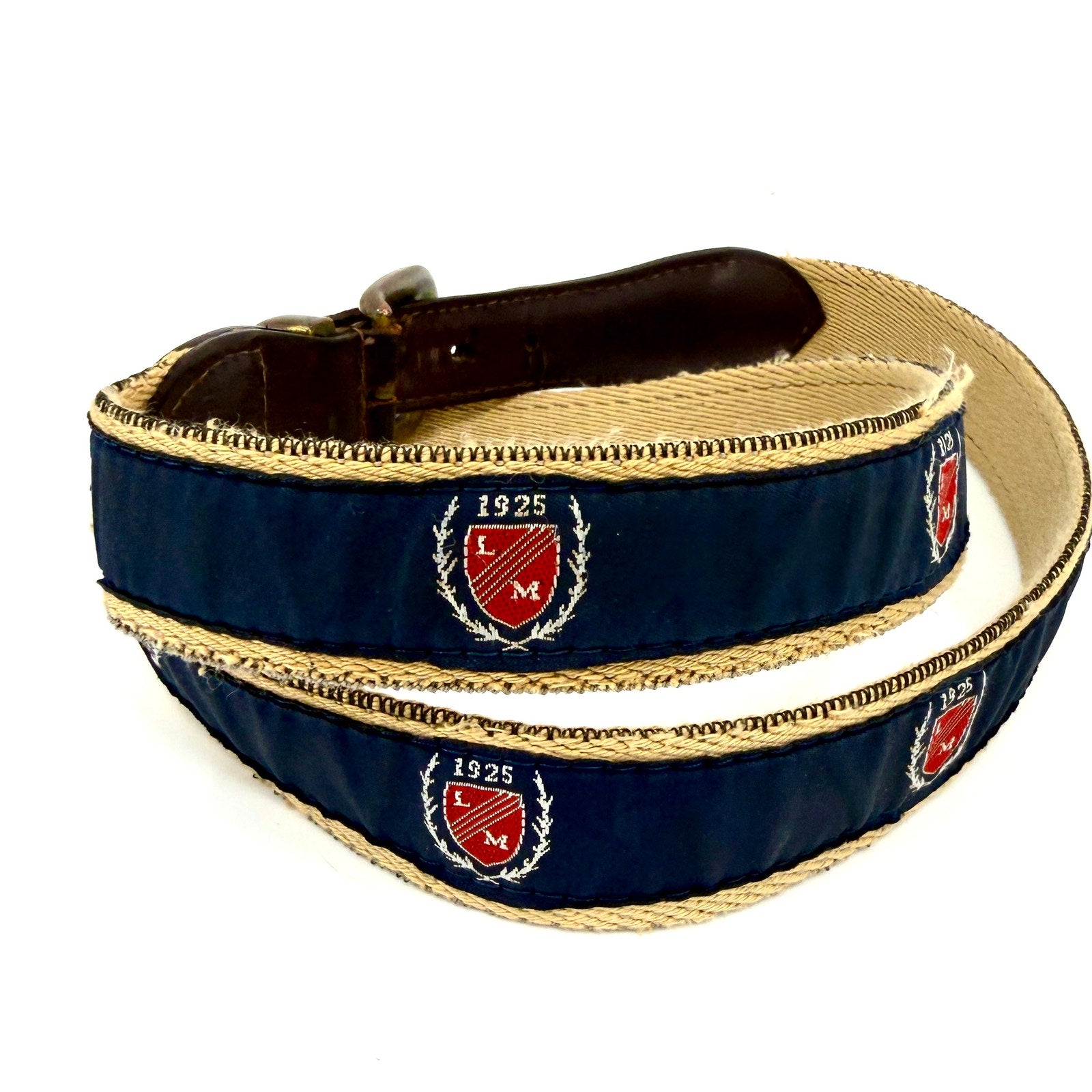 Vintage Y2K YRI Navy Preppy Collegiate Crest Belt