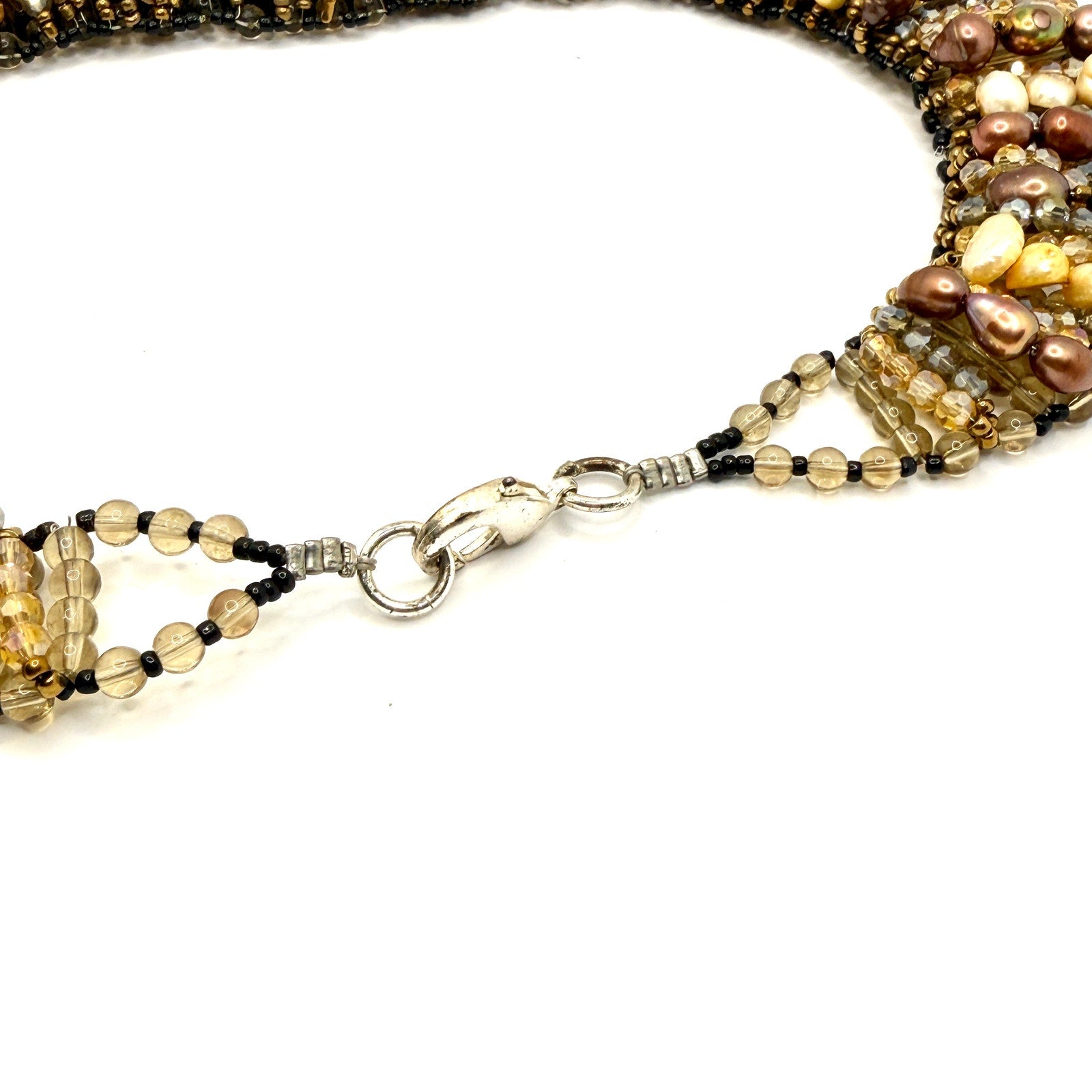 Vintage 90s Multi-Strand Genuine Pearl Glass Bib Statement Necklace