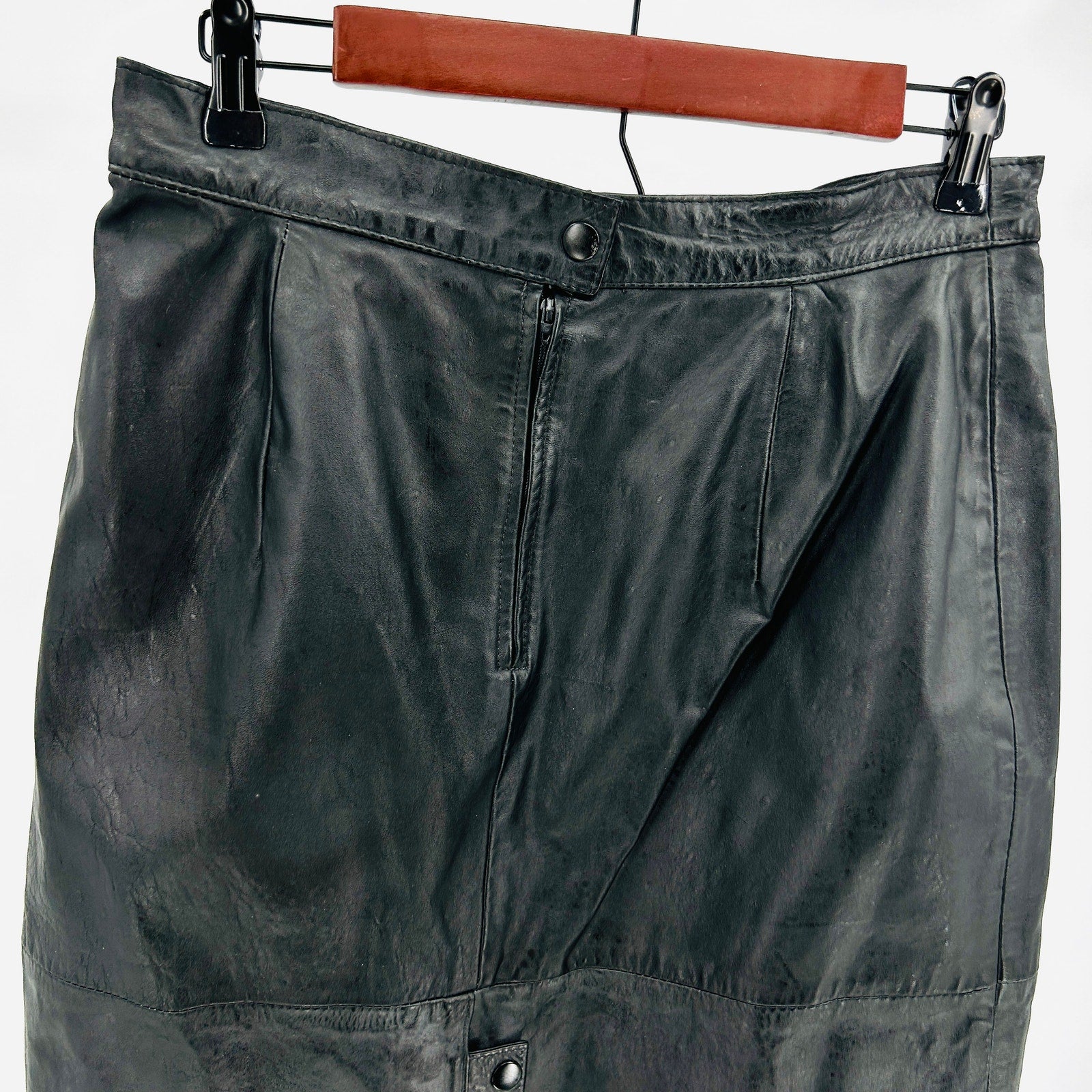 Vintage 80s Black Genuine Brazilian Leather High Waist Pencil Skirt