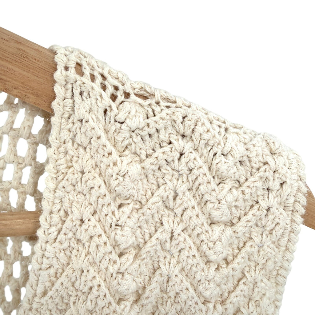 Vintage 90s Cream Ivory 100% Cotton Crochet Boho Button Front Vest