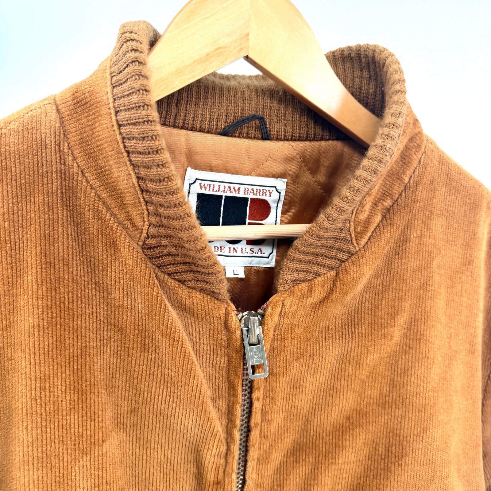 Vintage 70s William Barry Brown Corduroy Quilted Plaid Lined Bomber Jacket