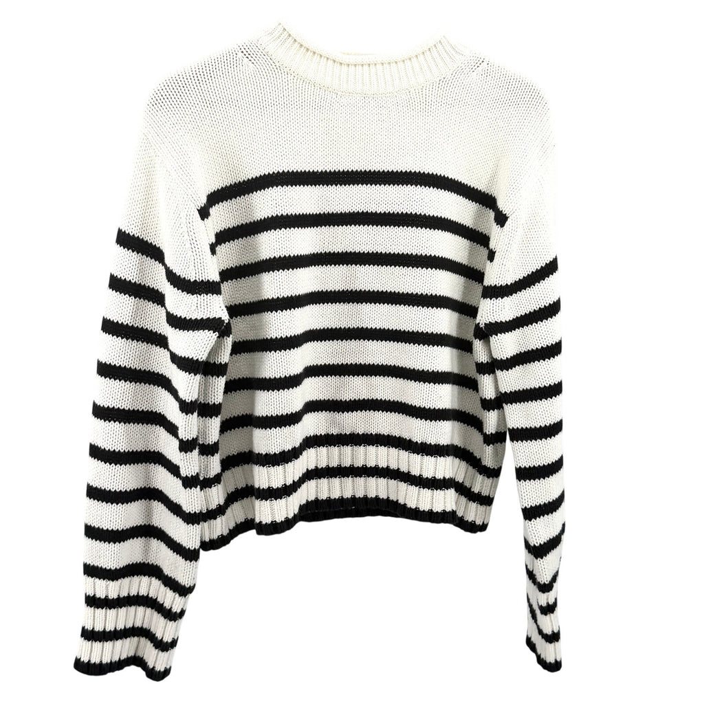J.Crew White Black 100% Cotton Striped Cropped Mock Neck Sweater