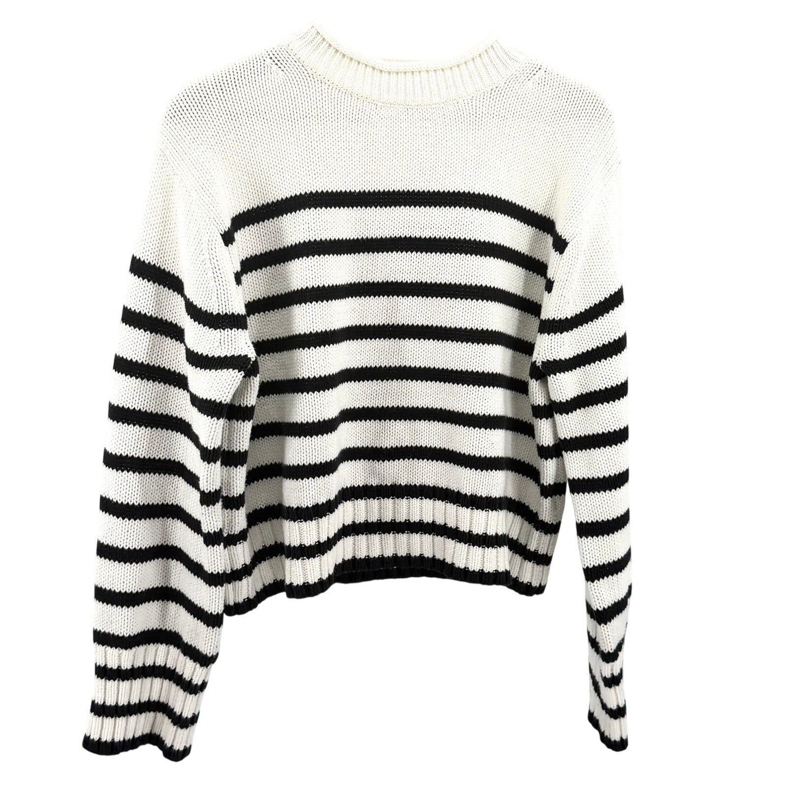 J.Crew White Black 100% Cotton Striped Cropped Mock Neck Sweater