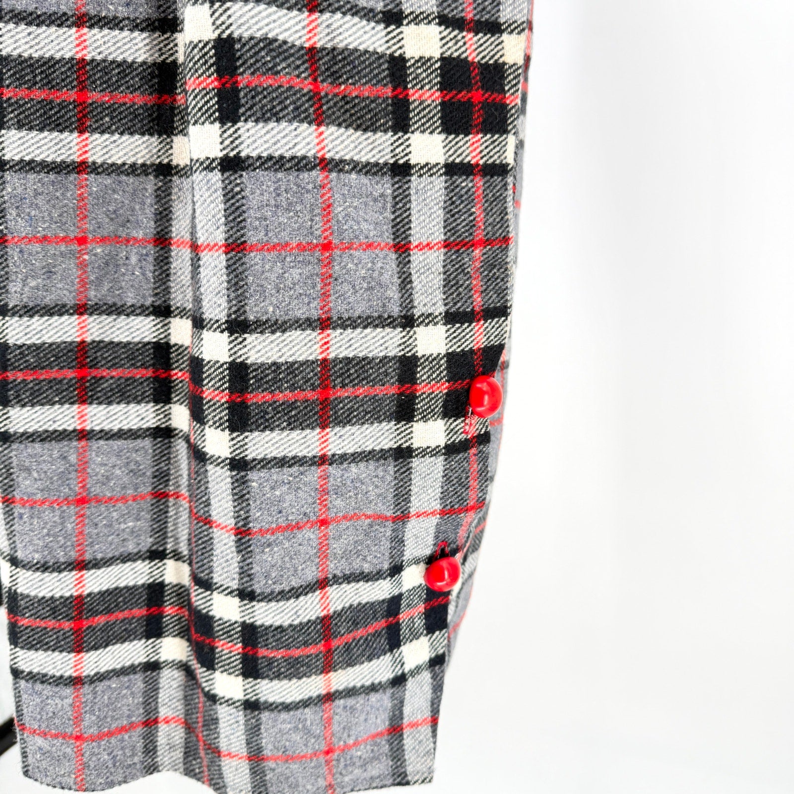 Vintage 60s Gray Red Plaid Dolman Sleeve Belted Midi Dress