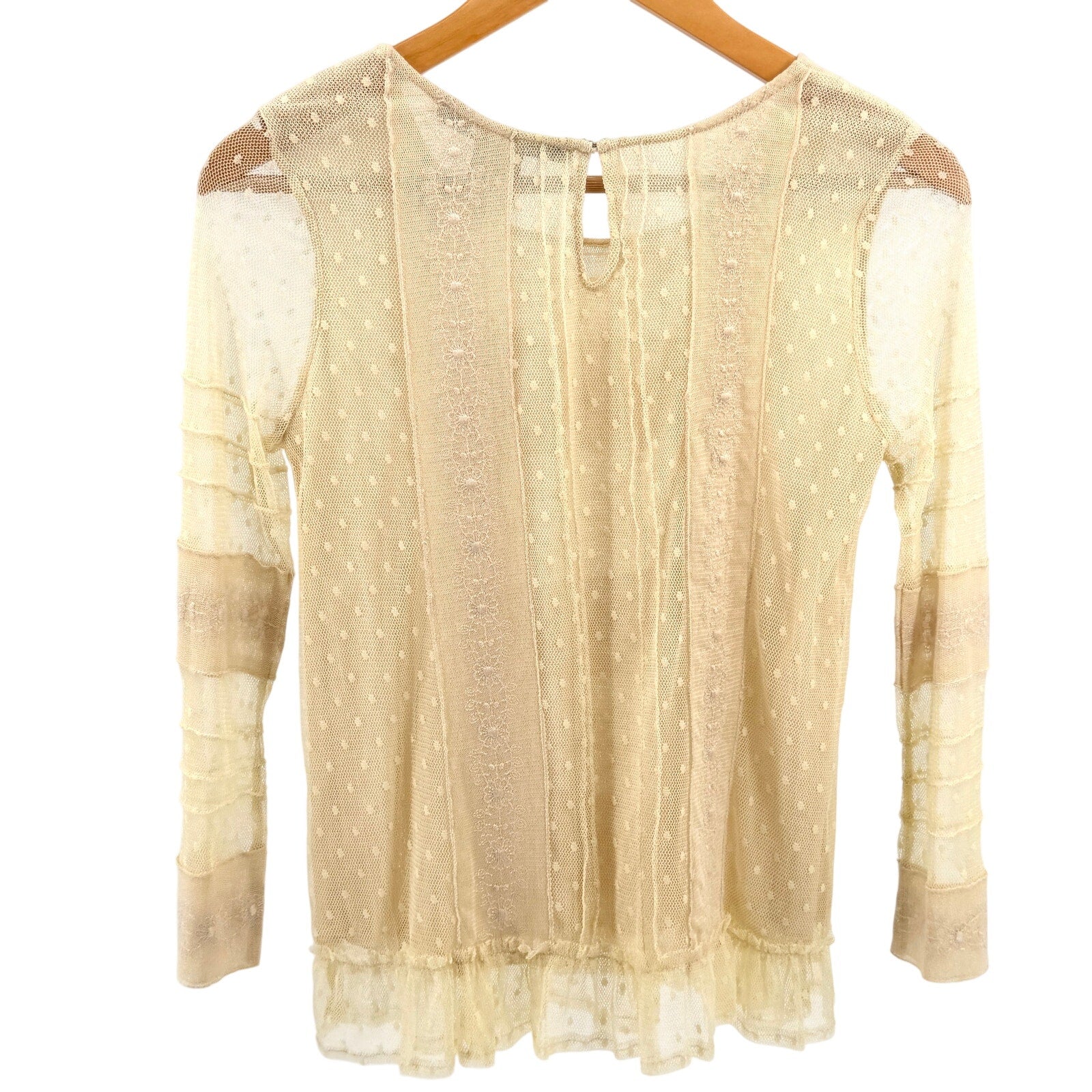 American Rag Cream Lace Pointelle Mesh Ruffle Blouse