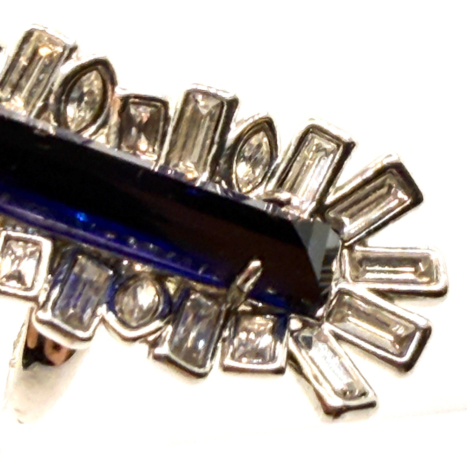 Alexis Bittar Miss Havisham Crystal Matrix Silver Tone Blue Baguette Ring