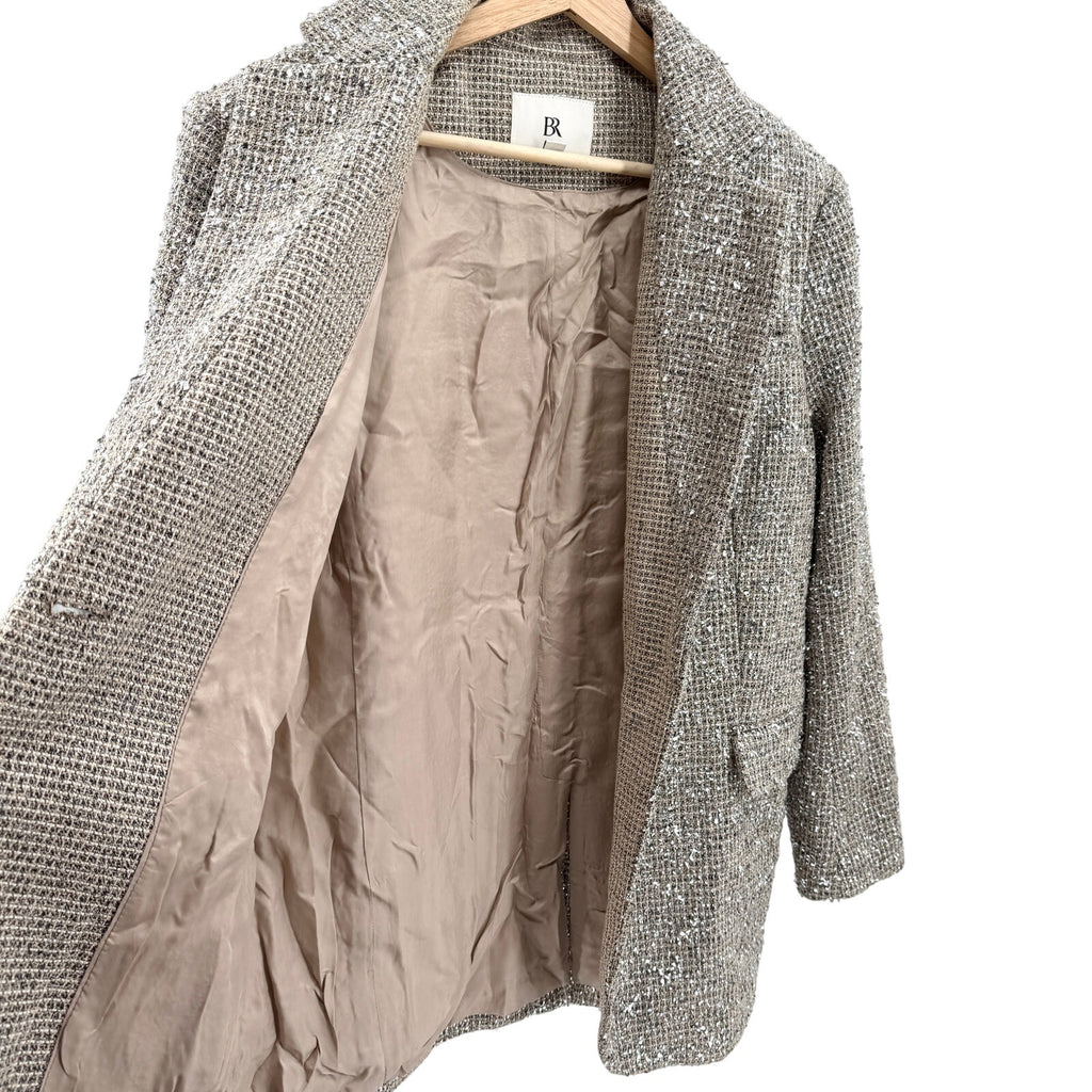 Banana Republic Beige Silver Metallic Tweed Blazer Pant Suit