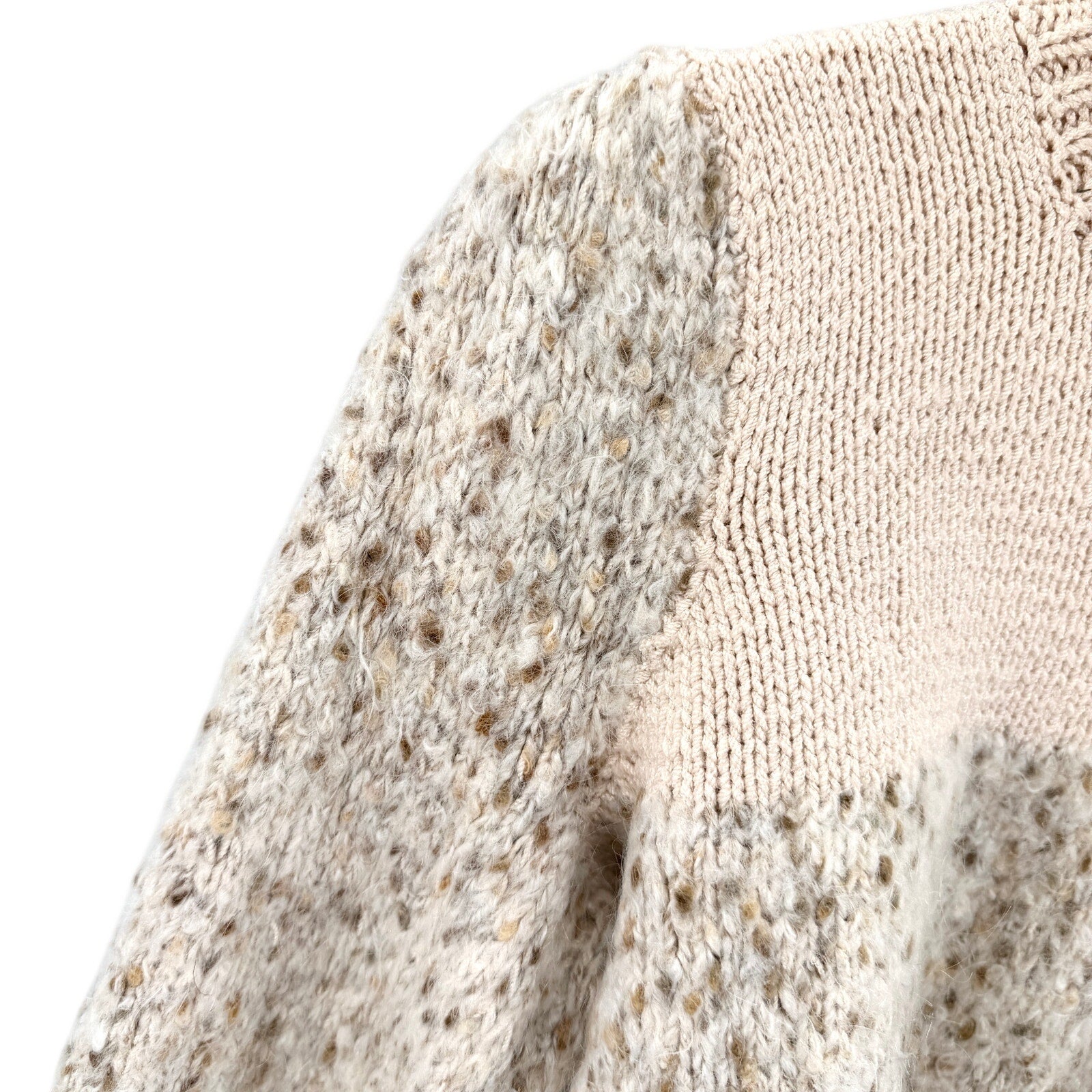 Vintage 80s Handmade Cream Beige Chunky Turtleneck Balloon Sleeve Sweater
