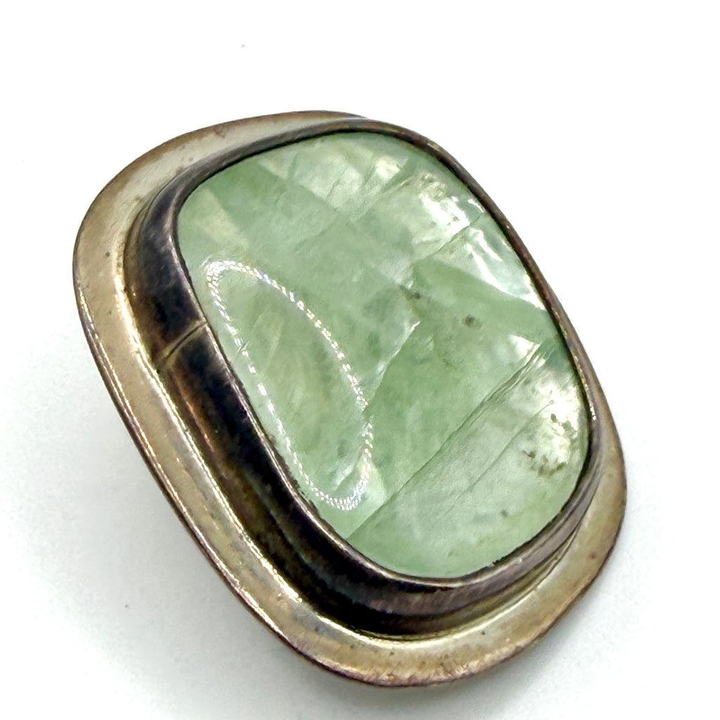Vintage 90s Seafoam Green Sterling Silver Stamped Modernist Clip On Earrings