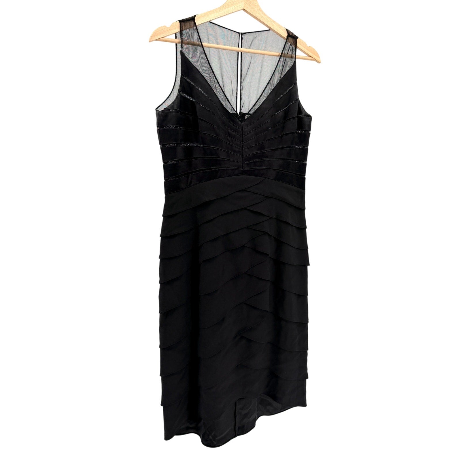 Vintage Y2K Chetta B Black 100% Silk Satin Tiered Cocktail Dress