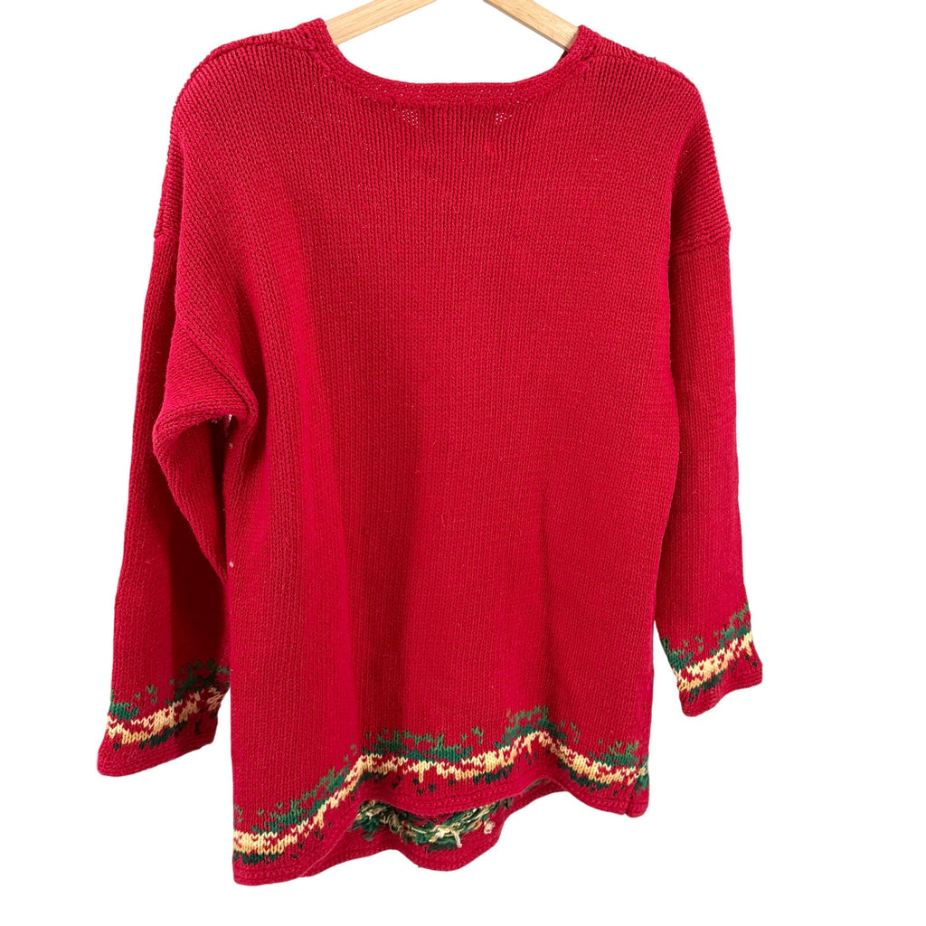 Vintage 90s Tiara International Red Ugly Christmas Tree Beaded Sweater