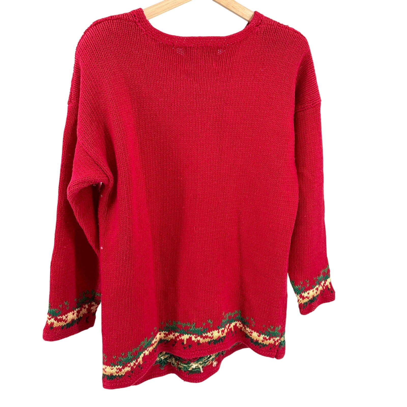 Vintage 90s Tiara International Red Ugly Christmas Tree Beaded Sweater