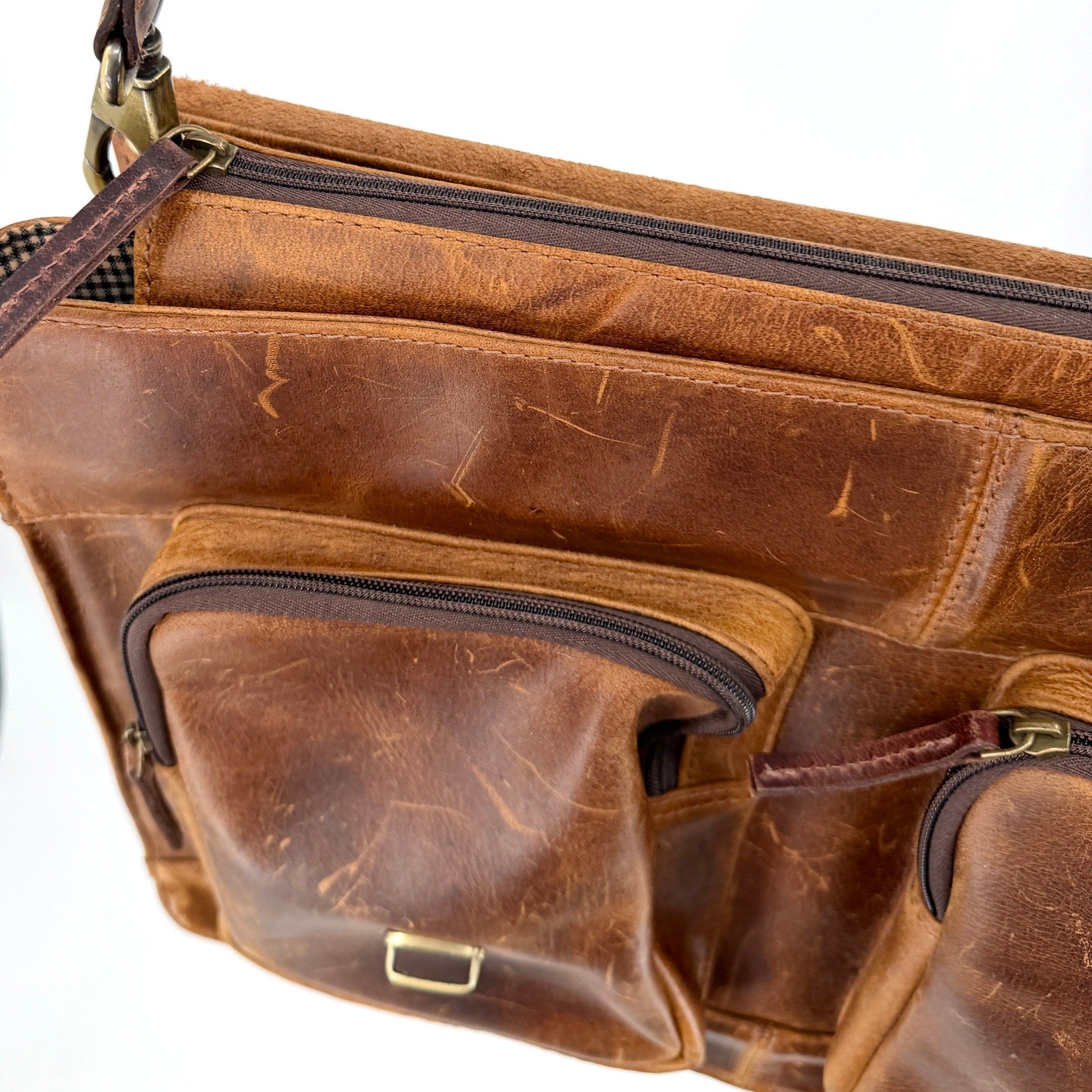 Vintage Y2K Distressed Brown Genuine Leather Heavy Messenger Briefcase Bag