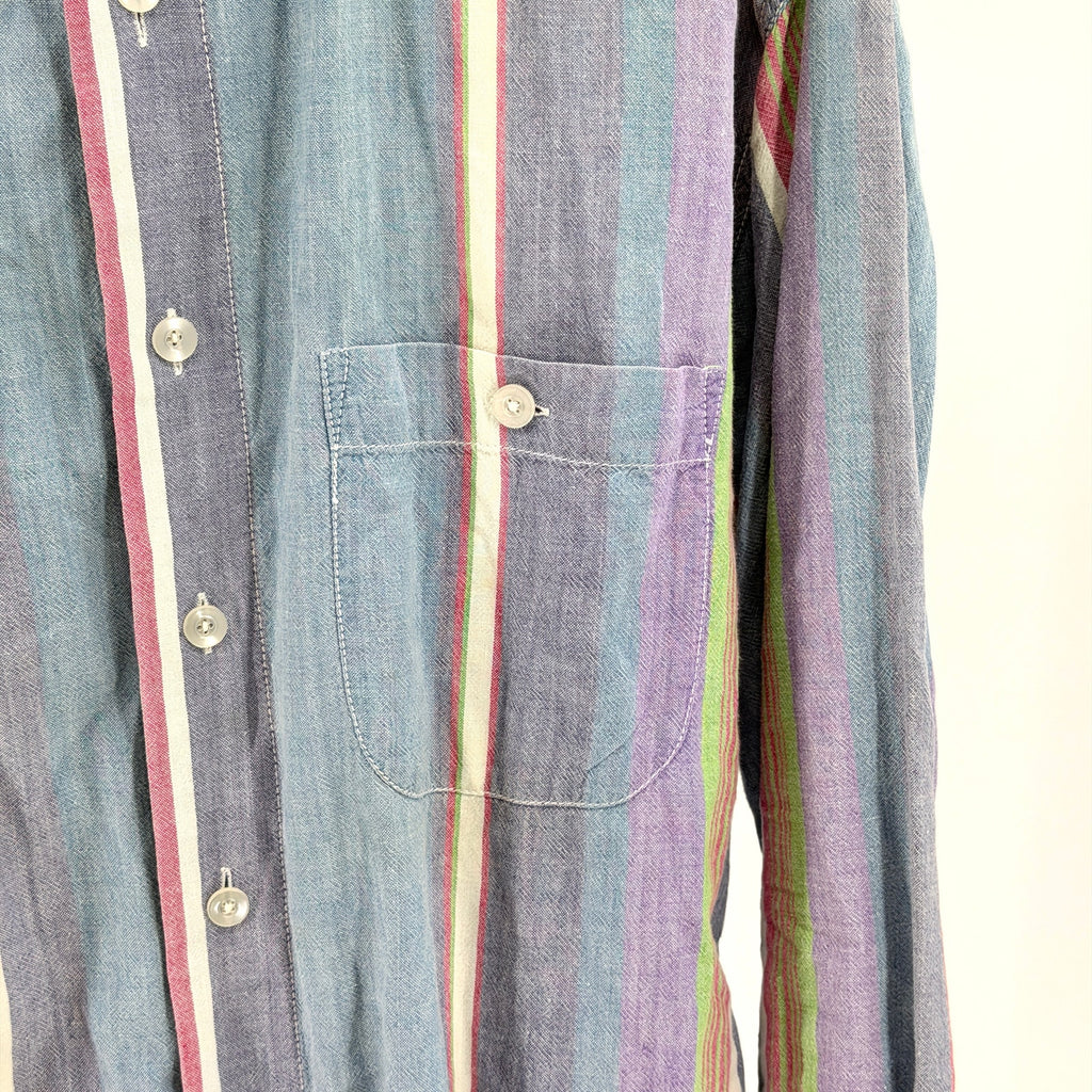 Vintage 90s Address Unknown Blue 100% Cotton Striped Button Down Shirt
