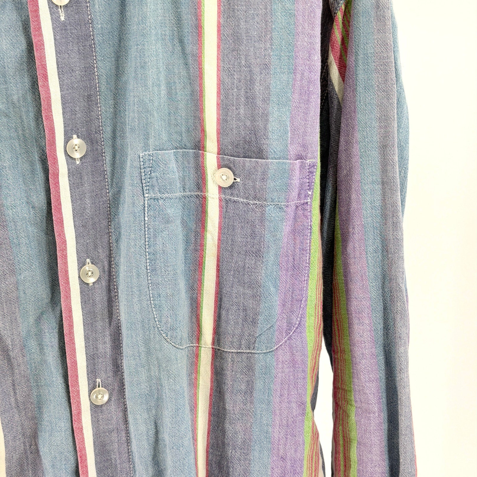 Vintage 90s Address Unknown Blue 100% Cotton Striped Button Down Shirt
