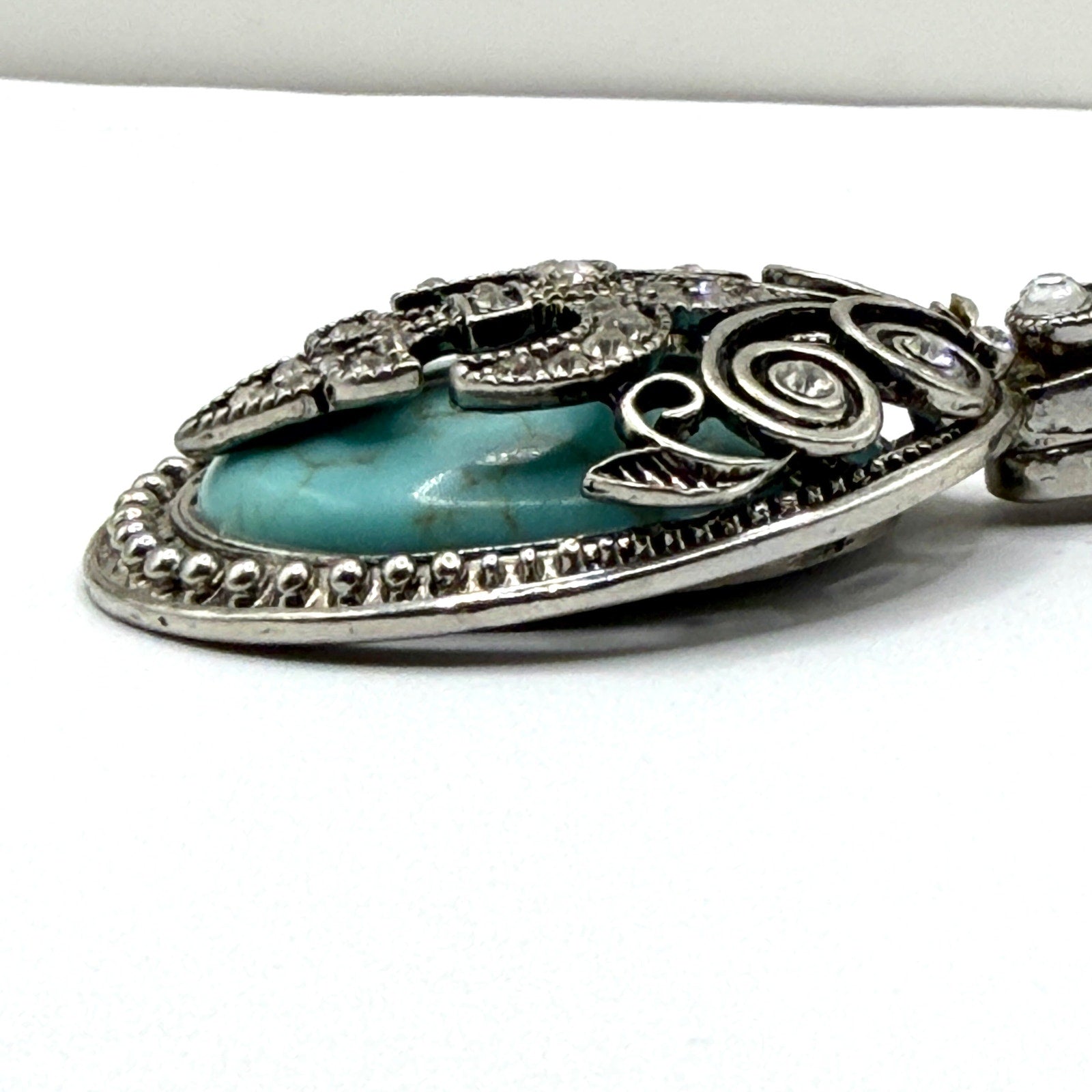 Vintage Y2K Fleur de Lis Turquoise Rhinestone Magnetic Enhancer Pendant