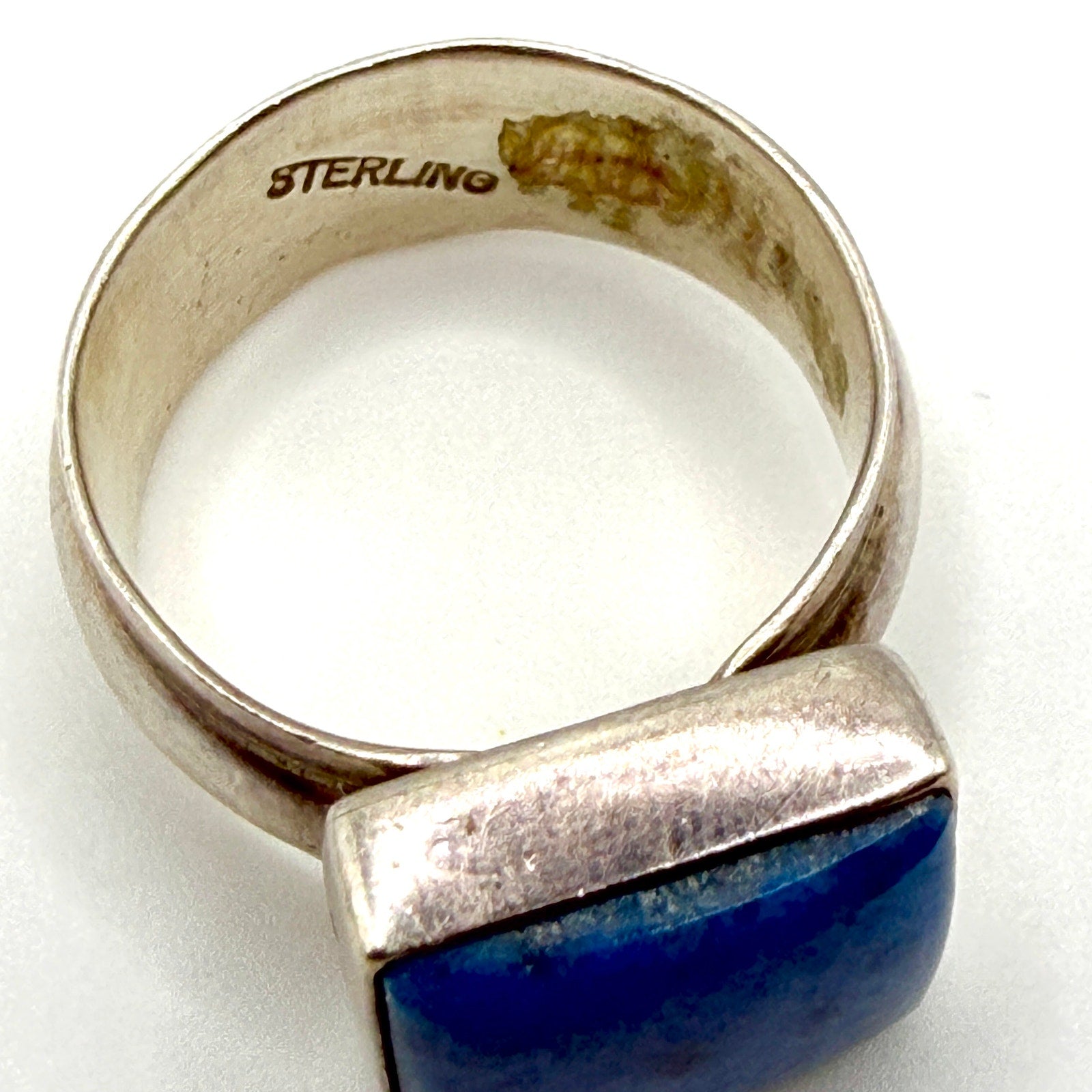 Vintage 90s Blue Lapis Sterling Silver Stamped Boho Statement Ring