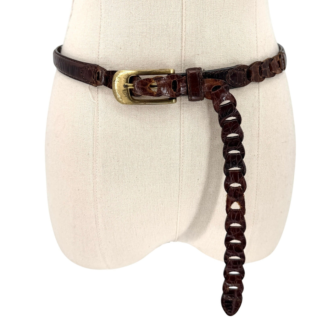 Vintage Y2K Elisabeth Liz Claiborne Brown Genuine Leather Croc Embossed Belt