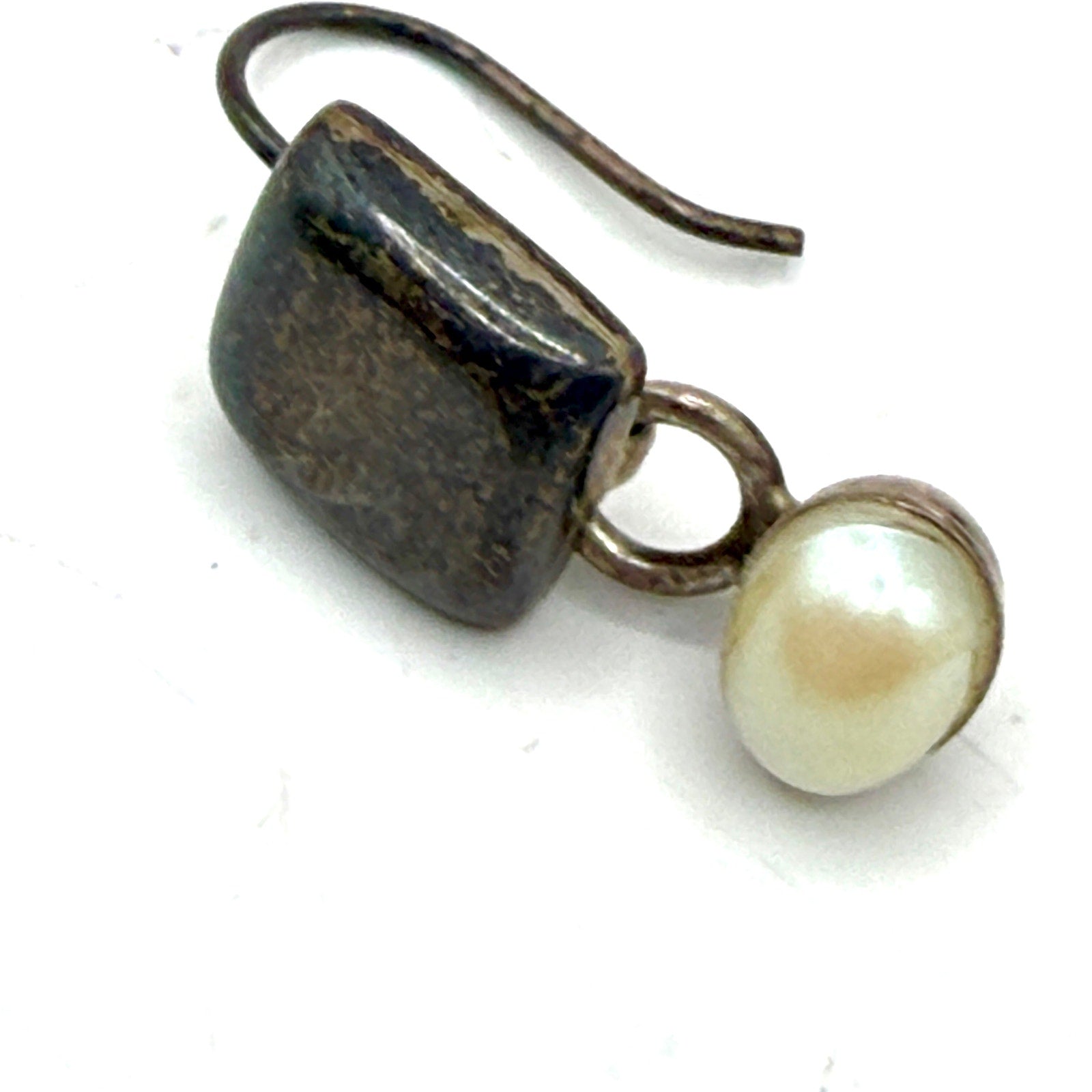 Vintage 90s Sterling Silver Stamped Mexico Pearl Drop Earrings