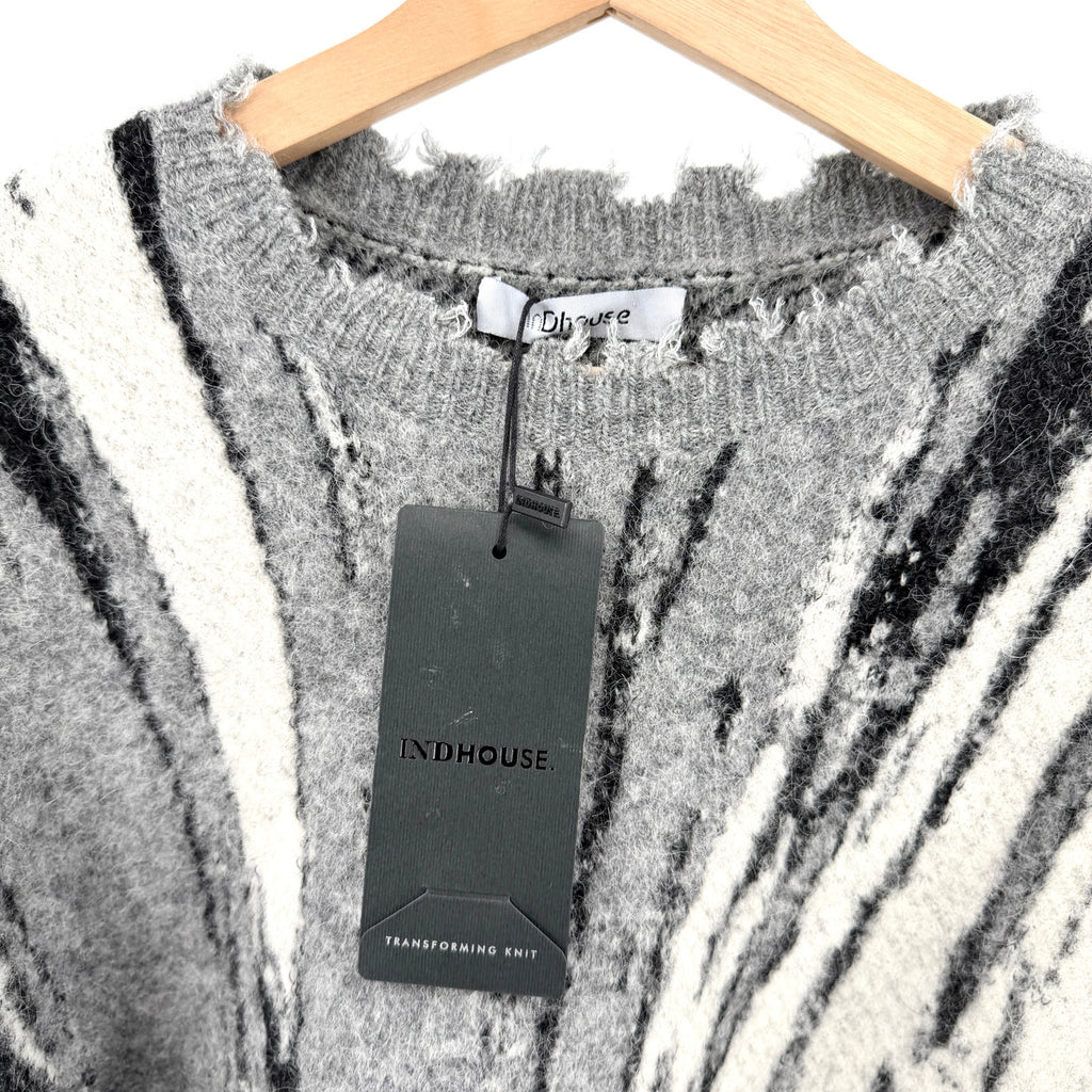 InDhouse Gray White Black Abstract Deconstructed Pullover Sweater