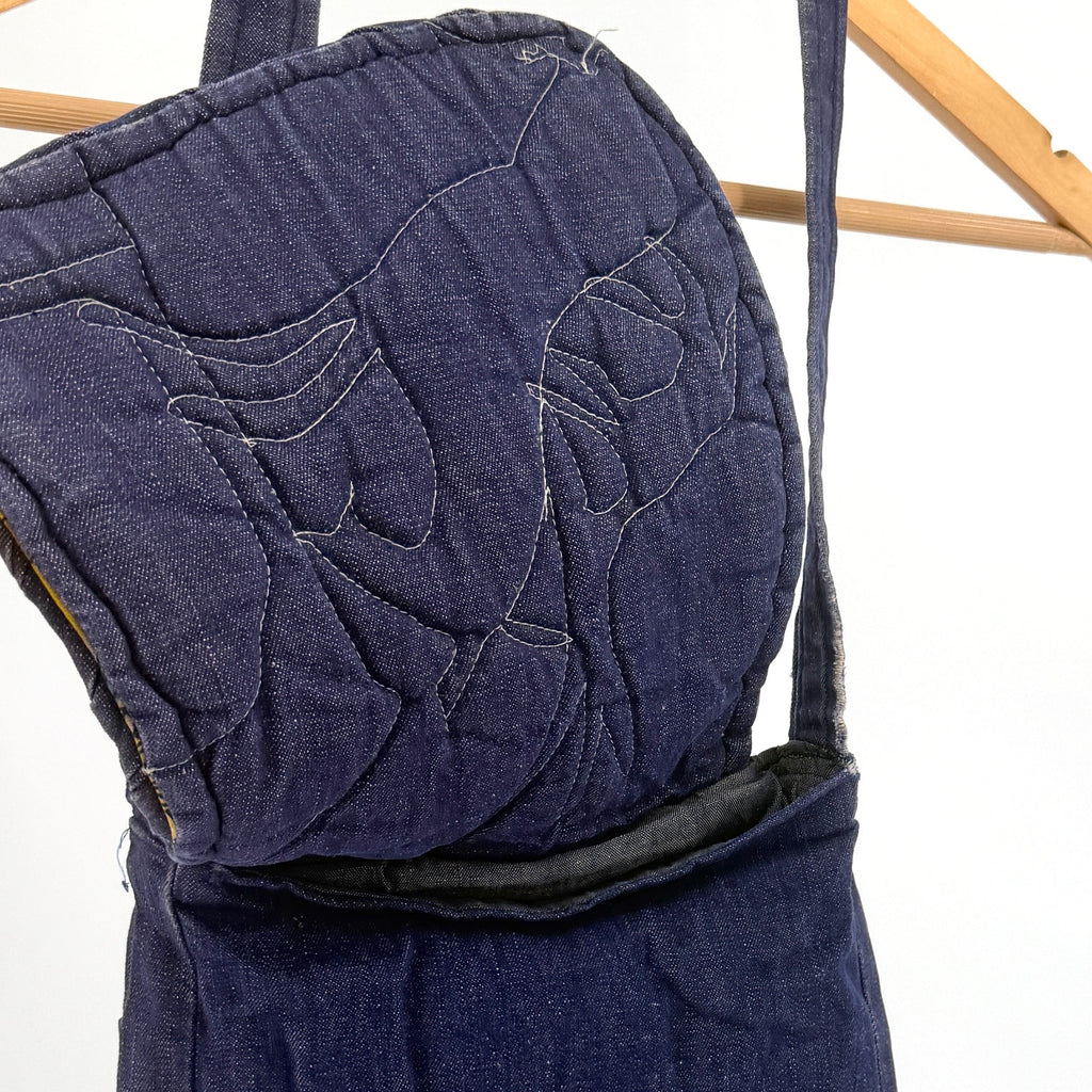 Vintage 70s Custom Denim Bremen Town Musicians Novelty Print Flap Shoulder Bag