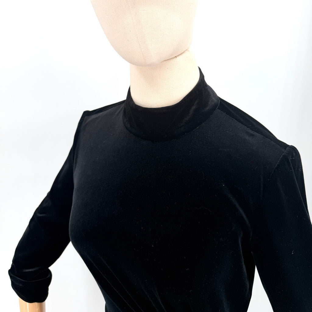 Alex Marie Black Velvet Mock Neck Wrap Style Bodycon Dress