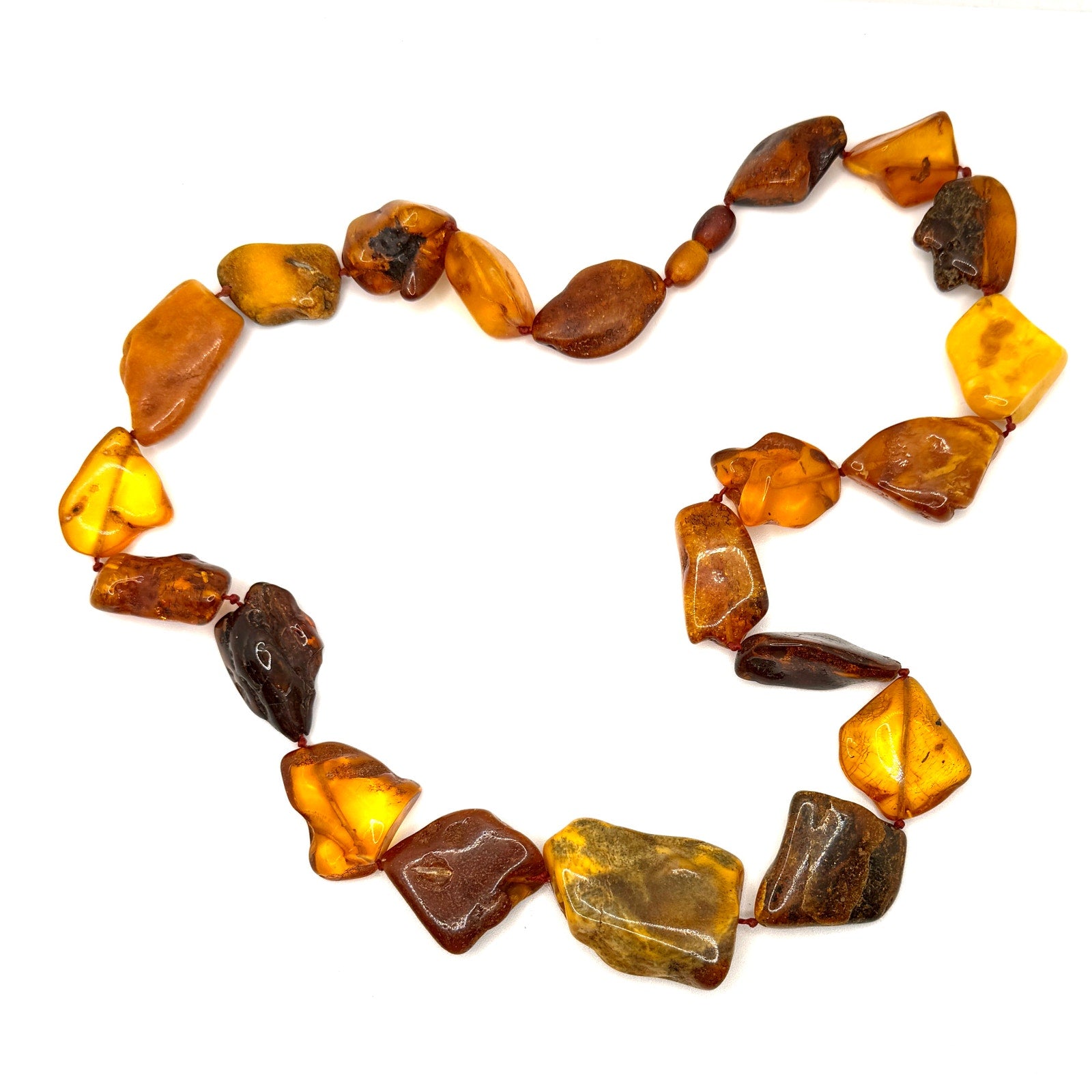 Vintage 70s Honey Cognac Genuine Amber Chunky Statement Necklace
