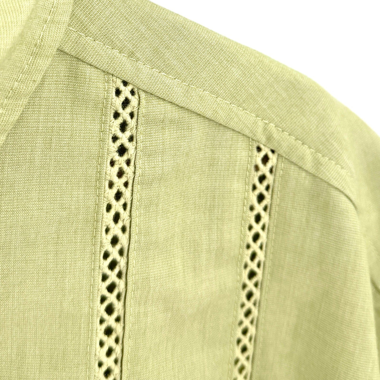 Pistachio Green Tropical Bowling Crochet Trim Short Sleeve Button Up Shirt