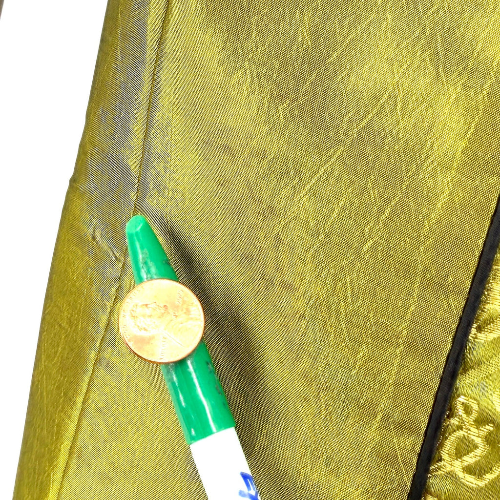 Vintage Y2K Chartreuse Green Padded Silk Embroidered Asian Tote Handbag