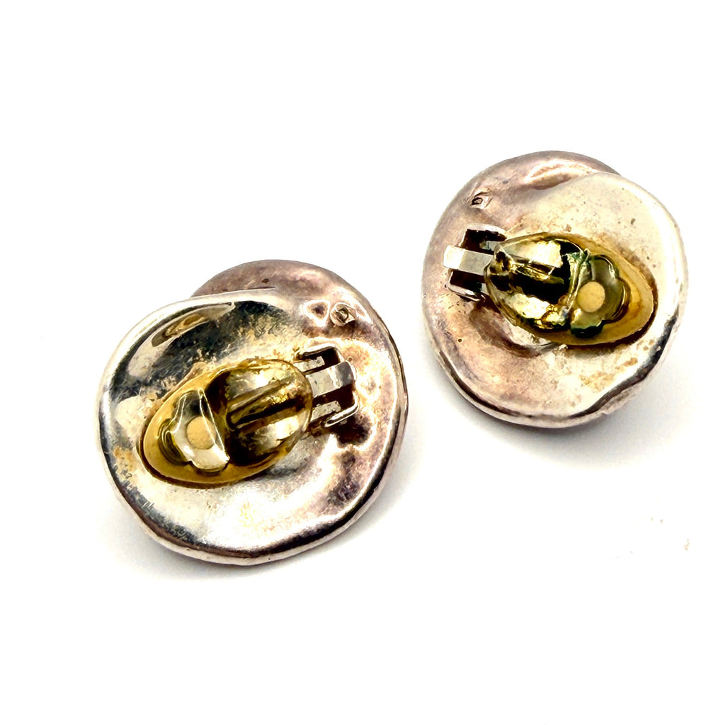 Vintage 90s Stamped Sterling Silver Israel Modernist Hollow Clip On Earrings